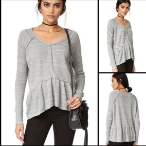 Free People Coastline Gray Thermal Peplum Top Waffle Knit Henley Long Sleeve